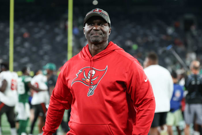 Tampa Bay Buccaneers head coach Todd Bowles walks off the field after the game against the New York Jets at MetLife Stadium.